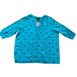 Lane Bryant Half Sleeve Turquoise Polka Dot Cardigan Sz 22/24